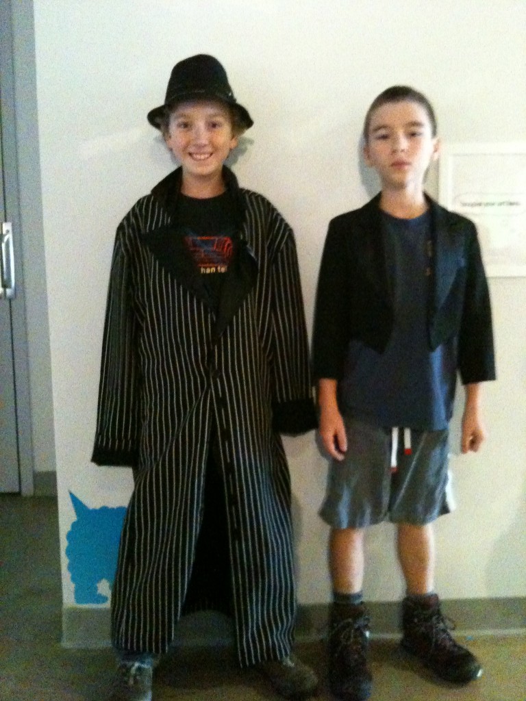 Callum and Declan dressed up to perform