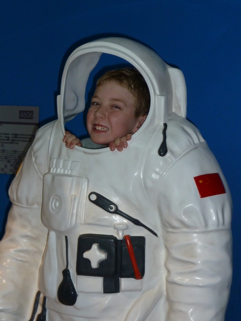 Callum tries out being an astronaut