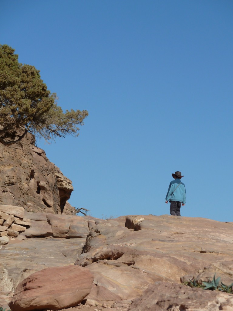 Declan disappears out of sight following a Bedouin woman