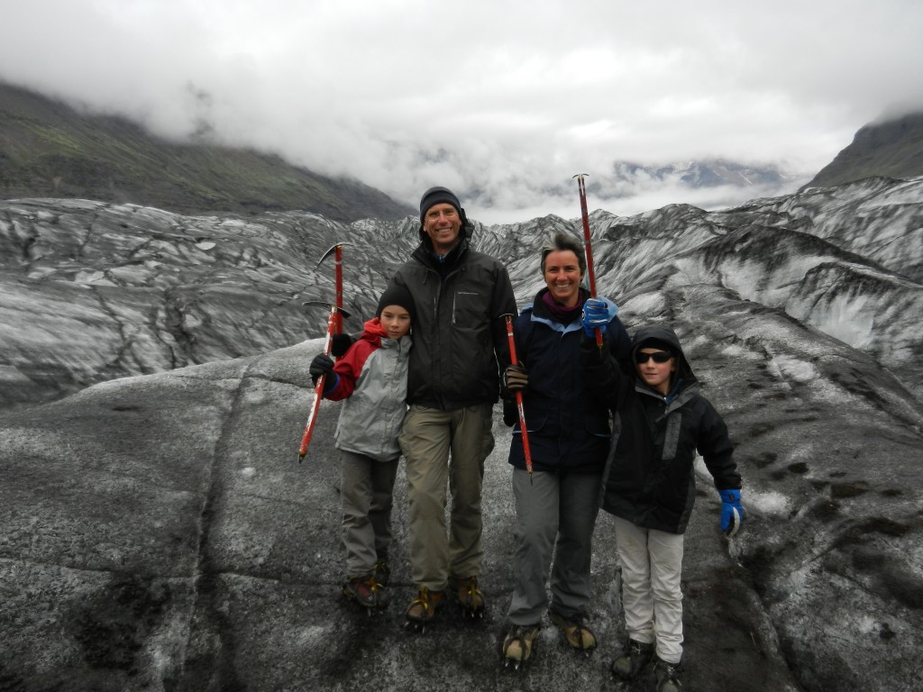 All four of us on a glacier in Iceland